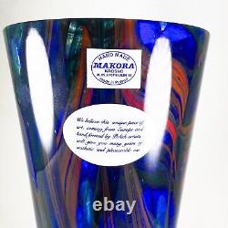 Makora Krosno Poland Hand Blown Multicolored Swirl Cobalt Blue Art Glass Vase