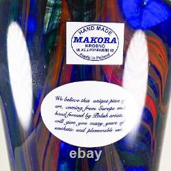Makora Krosno Poland Hand Blown Multicolored Swirl Cobalt Blue Art Glass Vase