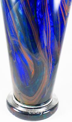 Makora Krosno Poland Hand Blown Multicolored Swirl Cobalt Blue Art Glass Vase