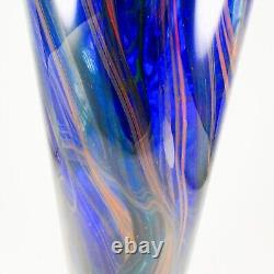 Makora Krosno Poland Hand Blown Multicolored Swirl Cobalt Blue Art Glass Vase