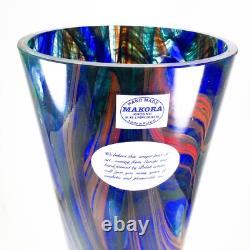 Makora Krosno Poland Hand Blown Multicolored Swirl Cobalt Blue Art Glass Vase