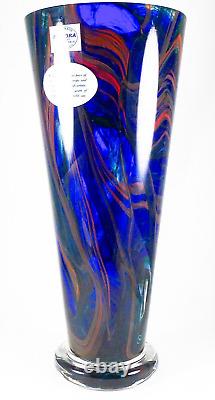 Makora Krosno Poland Hand Blown Multicolored Swirl Cobalt Blue Art Glass Vase