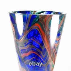 Makora Krosno Poland Hand Blown Multicolored Swirl Cobalt Blue Art Glass Vase