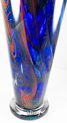 Makora Krosno Poland Hand Blown Multicolored Swirl Cobalt Blue Art Glass Vase