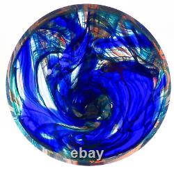 Makora Krosno Poland Hand Blown Multicolored Swirl Cobalt Blue Art Glass Vase