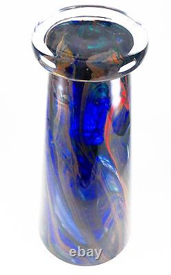 Makora Krosno Poland Hand Blown Multicolored Swirl Cobalt Blue Art Glass Vase