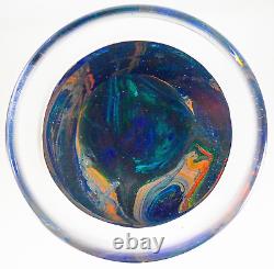 Makora Krosno Poland Hand Blown Multicolored Swirl Cobalt Blue Art Glass Vase