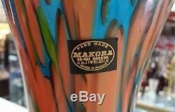 Makora Krosno Polish Hand Blown Cased Glass Vase Orange Blue Green 11 1/2