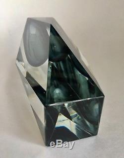 Mandruzzato Art Glass Faceted Prism Vase Sommerso Smoke Blue 8 Tall Murano