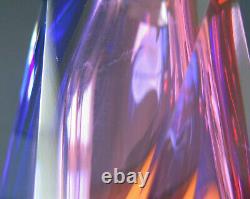Mandruzzato Murano Sommerso Hot Pink Cobalt Blue Clear Facet Cut Glass Vase