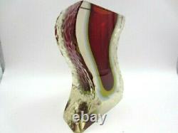 Mandruzzato textured & facet cut Murano red amber blue sommerso Ice glass vase
