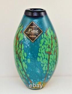 Mario Hand Blown Art Glass Studio Vase Large Blue Green Heavy