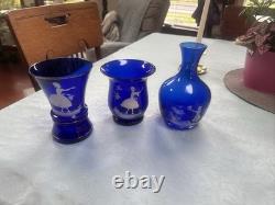 Mary Gregory Cobalt Blue Glass Antique, Victorian, Lot of 3 Pieces