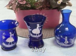 Mary Gregory Cobalt Blue Glass Antique, Victorian, Lot of 3 Pieces