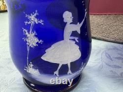 Mary Gregory Cobalt Blue Glass Antique, Victorian, Lot of 3 Pieces