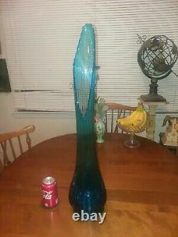 Massive Vintage L E Smith Glass Swung Vase Blue Huge 30 Tall