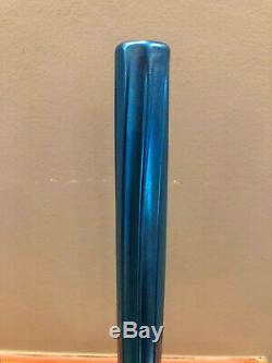 Matching Pair c. 1910 Tiffany Studios Favrile Blue Glass Bud Vases w Bronze Bases