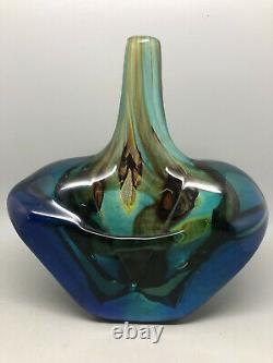 Mdina Fish Vase in blue with a tiger centre. Circa 1980. Lovely colours