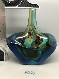 Mdina Fish Vase in blue with a tiger centre. Circa 1980. Lovely colours