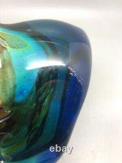 Mdina Fish Vase in blue with a tiger centre. Circa 1980. Lovely colours