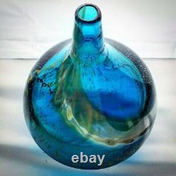 Mdina Glass Vase Signed 1980 Michael Harris Onion Shaped Azure Colour