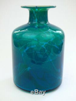 Mdina Ming large blue & green glass bottle vase Malta signed 70s Michael Harris