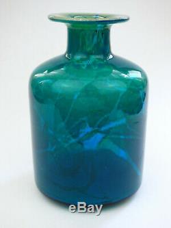 Mdina Ming large blue & green glass bottle vase Malta signed 70s Michael Harris
