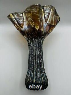 Mensch Iridescent Art Glass Vase Handblown Dichroic Glass Applied Ribbon Details