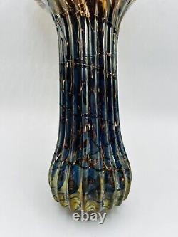 Mensch Iridescent Art Glass Vase Handblown Dichroic Glass Applied Ribbon Details