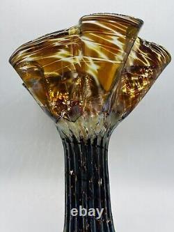 Mensch Iridescent Art Glass Vase Handblown Dichroic Glass Applied Ribbon Details