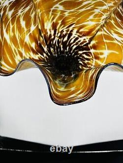 Mensch Iridescent Art Glass Vase Handblown Dichroic Glass Applied Ribbon Details