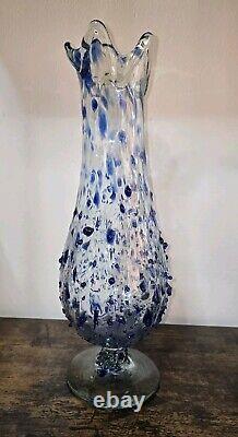 Mexico Swung Art Glass Vase Blue Confetti Hand Blown 15