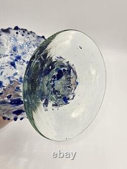 Mexico Swung Art Glass Vase Blue Confetti Hand Blown 15