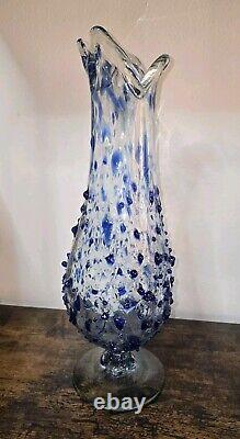 Mexico Swung Art Glass Vase Blue Confetti Hand Blown 15