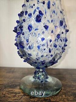 Mexico Swung Art Glass Vase Blue Confetti Hand Blown 15