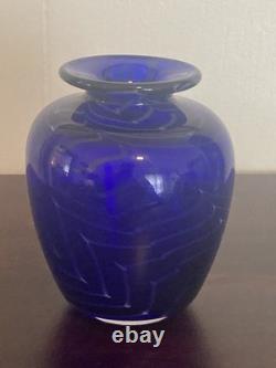 Michael Nourot Cobalt Blue Art Glass Vase Handblown Original Art Work Vintage