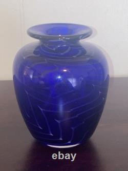 Michael Nourot Cobalt Blue Art Glass Vase Handblown Original Art Work Vintage