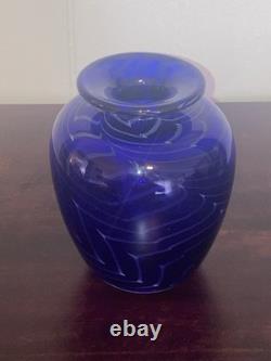 Michael Nourot Cobalt Blue Art Glass Vase Handblown Original Art Work Vintage