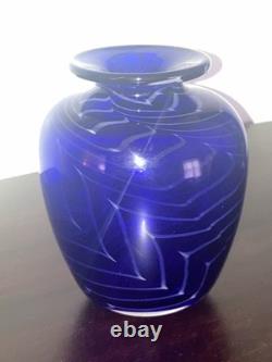 Michael Nourot Cobalt Blue Art Glass Vase Handblown Original Art Work Vintage