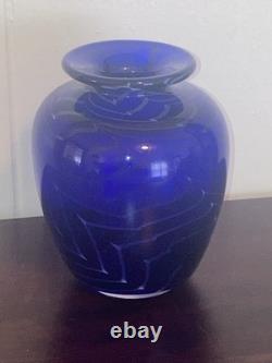 Michael Nourot Cobalt Blue Art Glass Vase Handblown Original Art Work Vintage