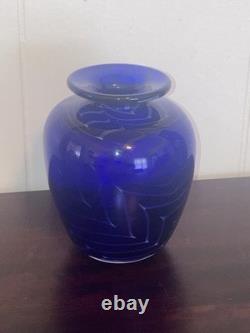 Michael Nourot Cobalt Blue Art Glass Vase Handblown Original Art Work Vintage