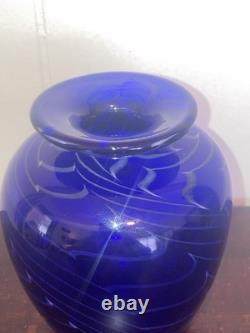 Michael Nourot Cobalt Blue Art Glass Vase Handblown Original Art Work Vintage