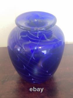 Michael Nourot Cobalt Blue Art Glass Vase Handblown Original Art Work Vintage
