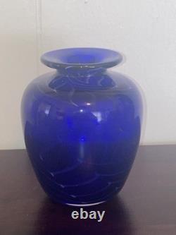 Michael Nourot Cobalt Blue Art Glass Vase Handblown Original Art Work Vintage