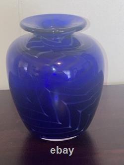 Michael Nourot Cobalt Blue Art Glass Vase Handblown Original Art Work Vintage