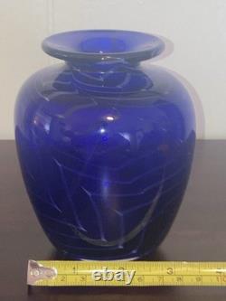 Michael Nourot Cobalt Blue Art Glass Vase Handblown Original Art Work Vintage