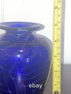 Michael Nourot Cobalt Blue Art Glass Vase Handblown Original Art Work Vintage