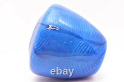 Michael Nourot Hand Blown Blue STUDIO Art Glass PULLED FEATHER Vase 6 3/8