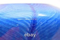 Michael Nourot Hand Blown Blue STUDIO Art Glass PULLED FEATHER Vase 6 3/8