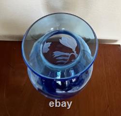 Michele Dern Trinidad CA Glass Studio Etched Blue Glass Freesa Vase 25/50 signed